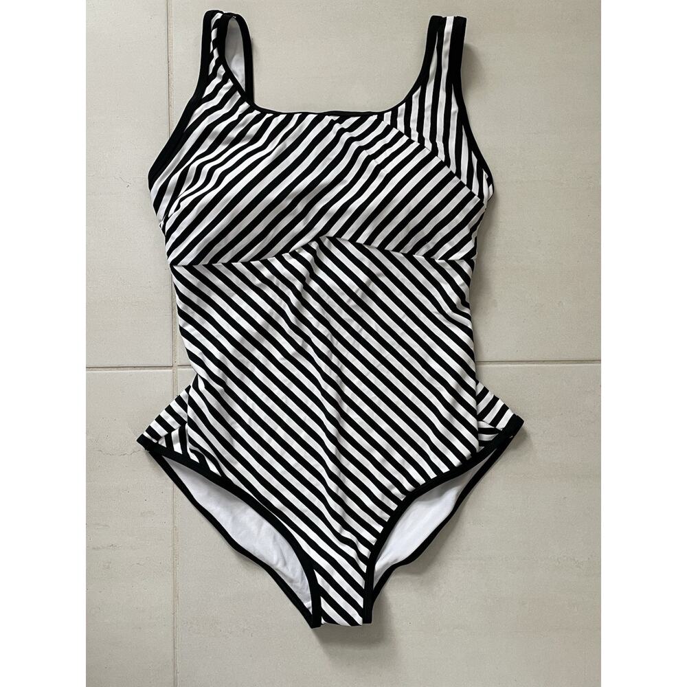 Adore Me Swim One Piece Swimsuit Striped Lace Up Back Swimwear
